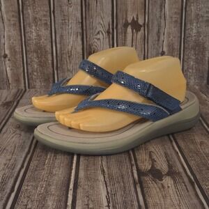Sz 9.5 D Wide Women's OrthoFeet Gaya Blue Orthopedic Comfort Sandals Worn 2X
